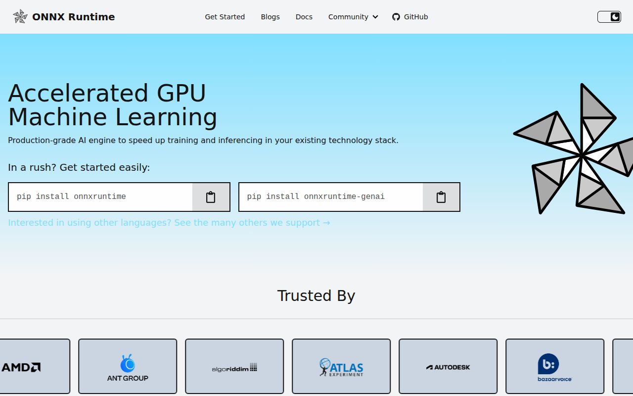 Screenshot of onnxruntime (onnxruntime.ai)