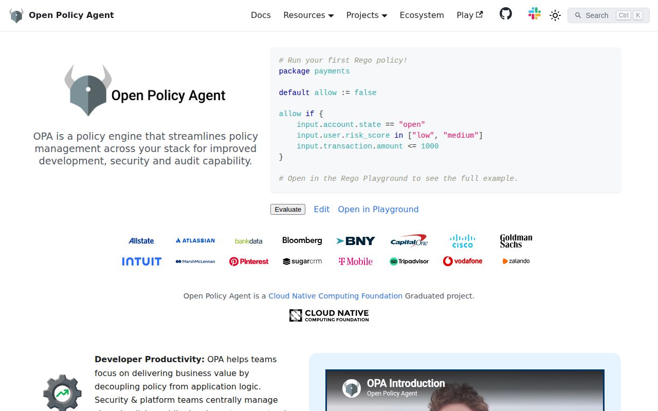 Screenshot of opa (www.openpolicyagent.org)