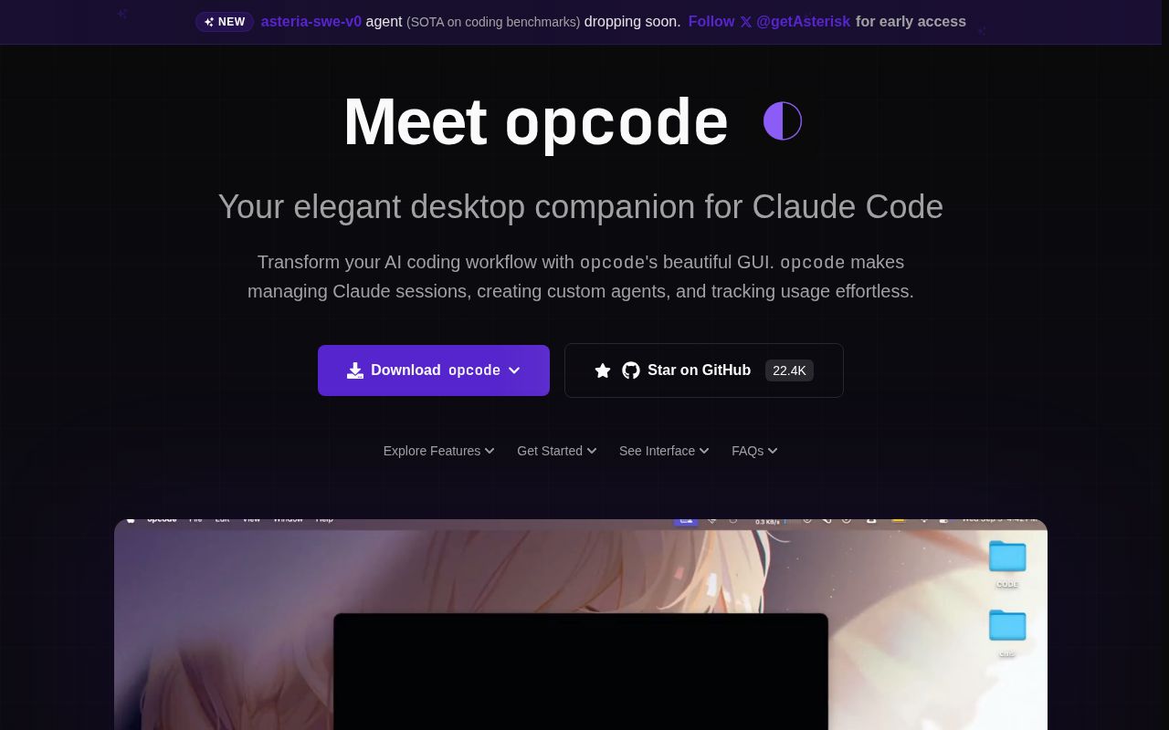 Screenshot of opcode (opcode.sh)