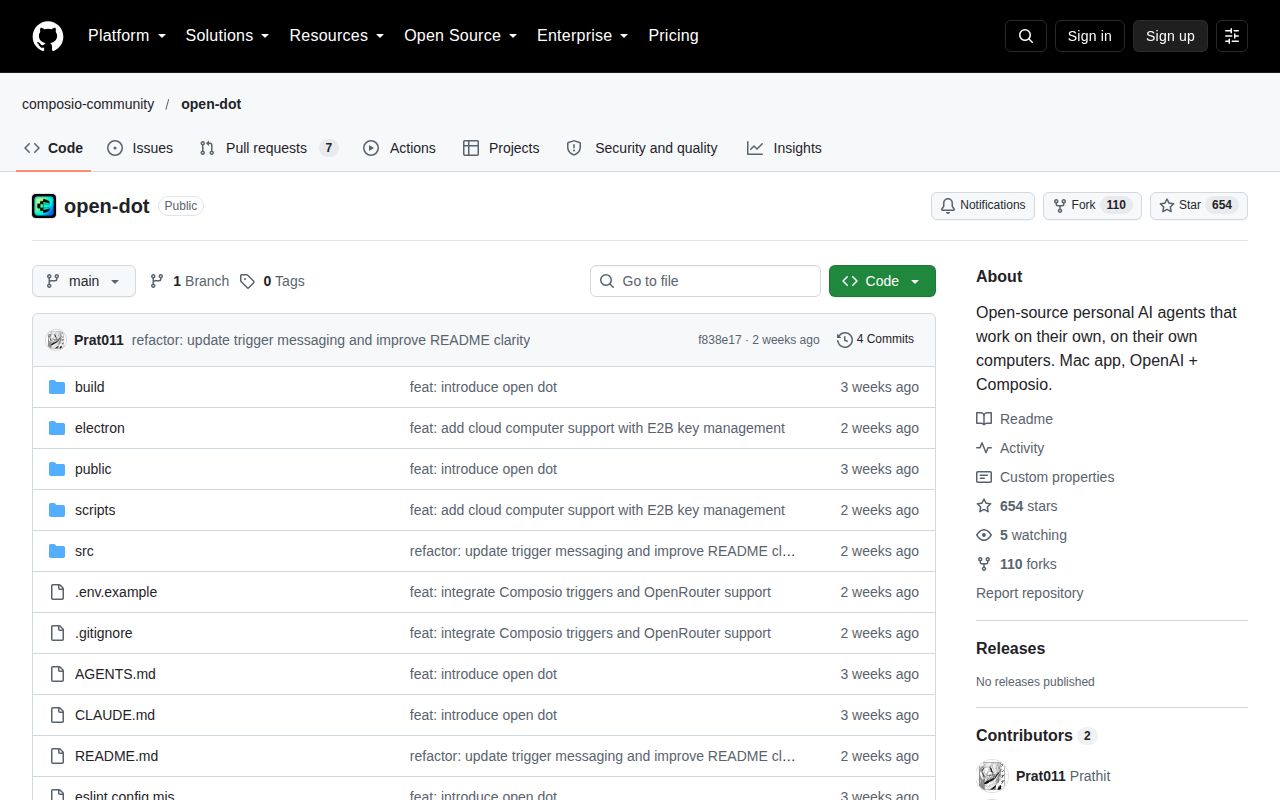 Screenshot of open-dot (github.com/composio-community/open-dot)