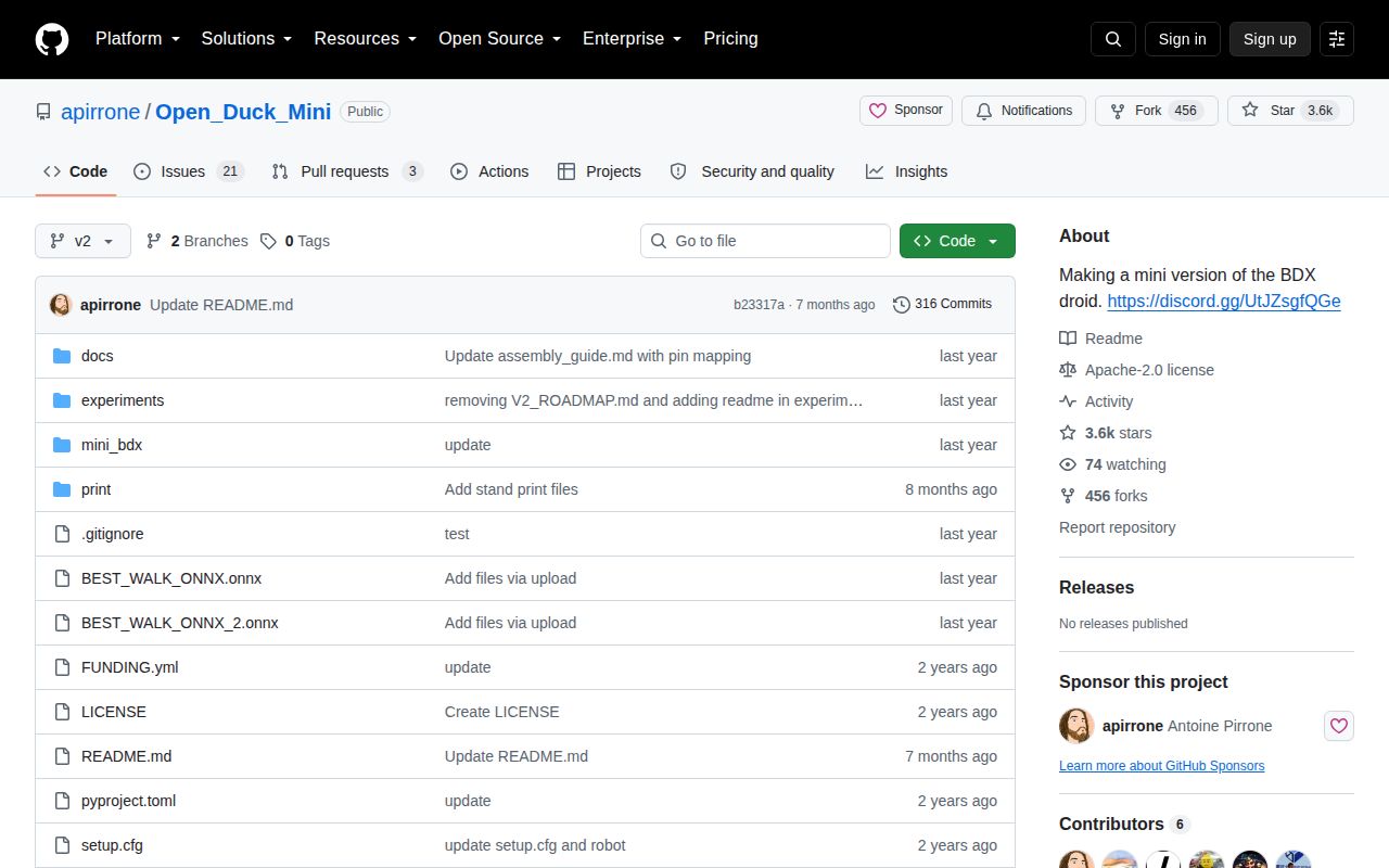 Screenshot of Open_Duck_Mini (github.com/apirrone/Open_Duck_Mini)