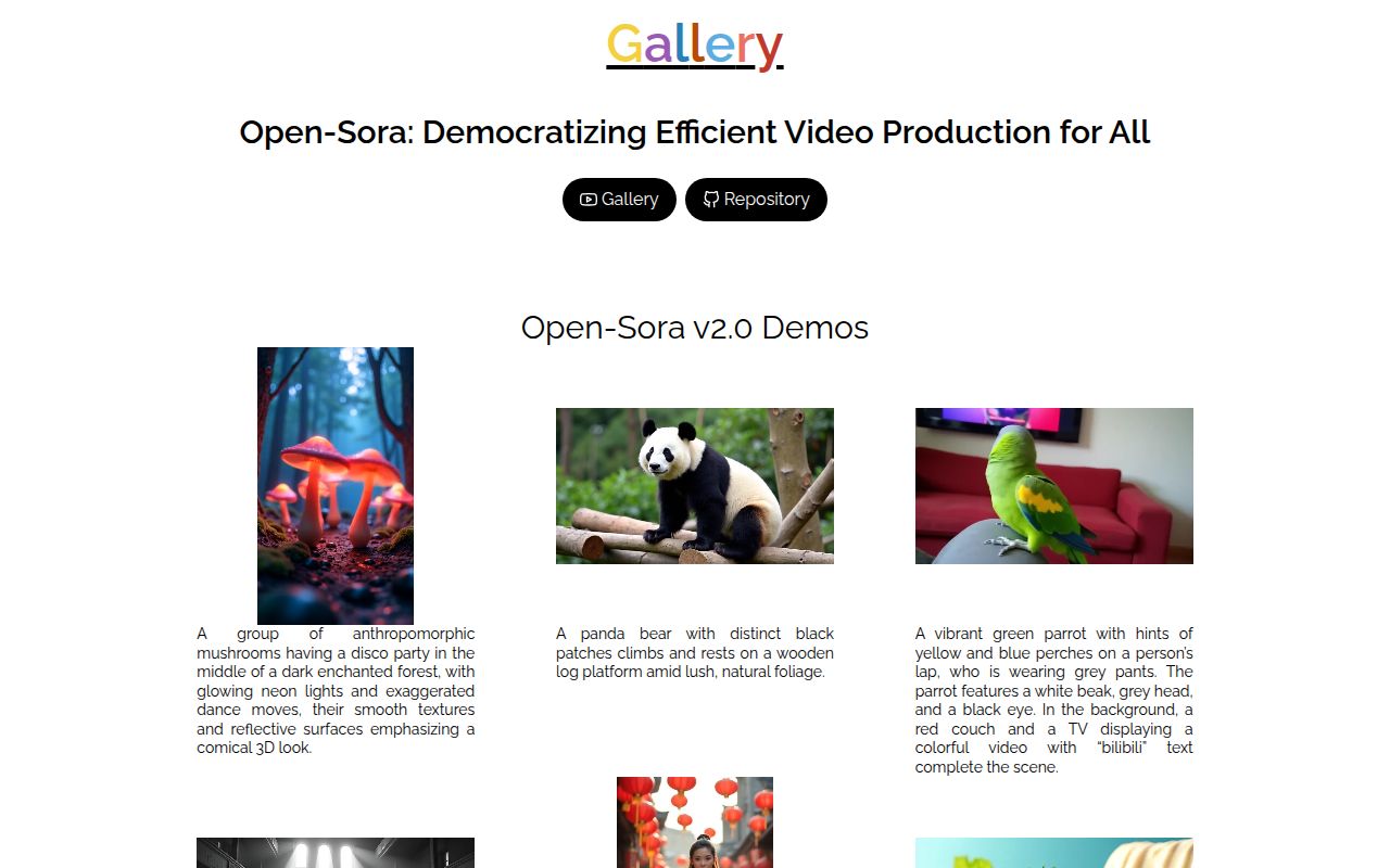 Screenshot of Open-Sora (hpcaitech.github.io/Open-Sora)