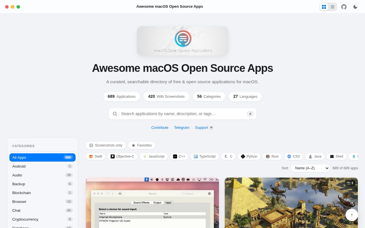 Screenshot of open-source-mac-os-apps (serhii-londar.github.io/open-source-mac-os-apps)