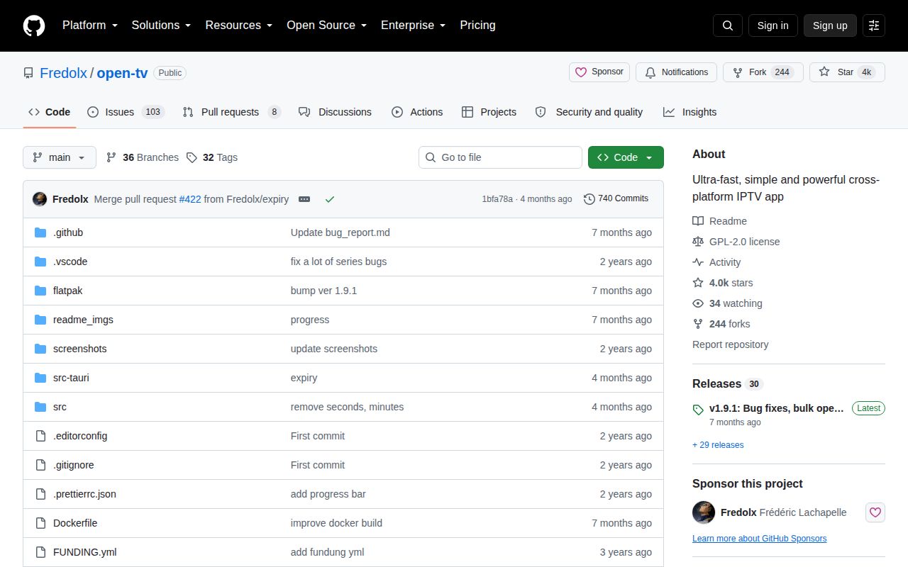 Screenshot of open-tv (github.com/Fredolx/open-tv)