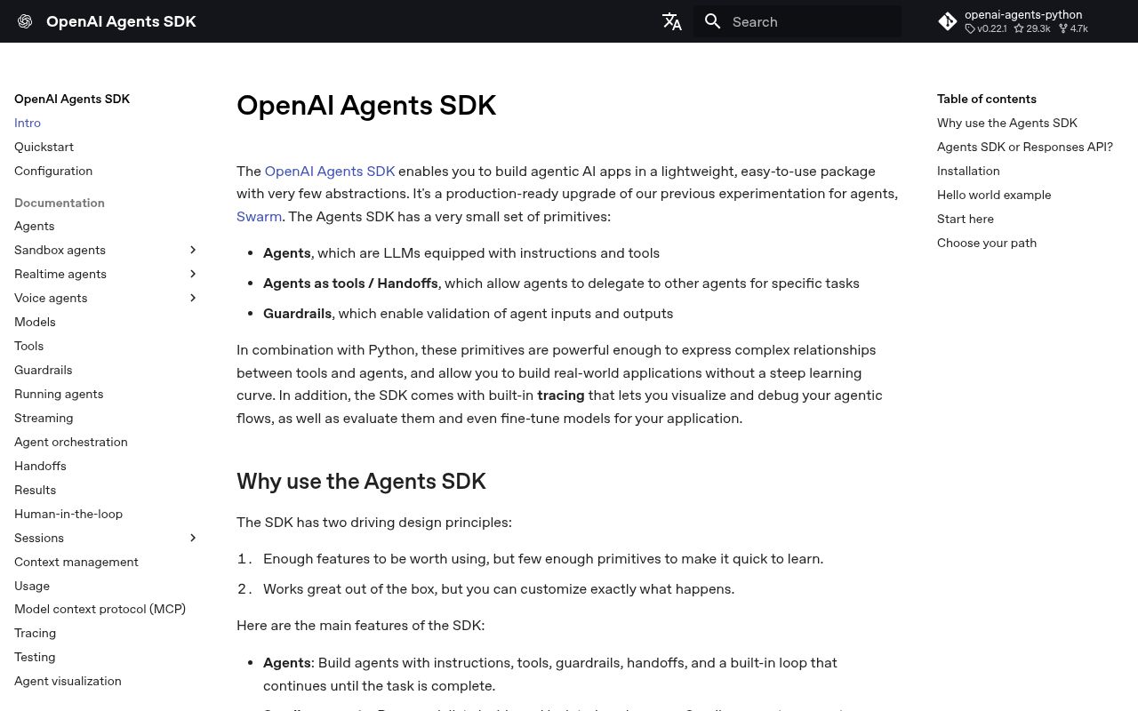 Screenshot of openai-agents-python (openai.github.io/openai-agents-python)