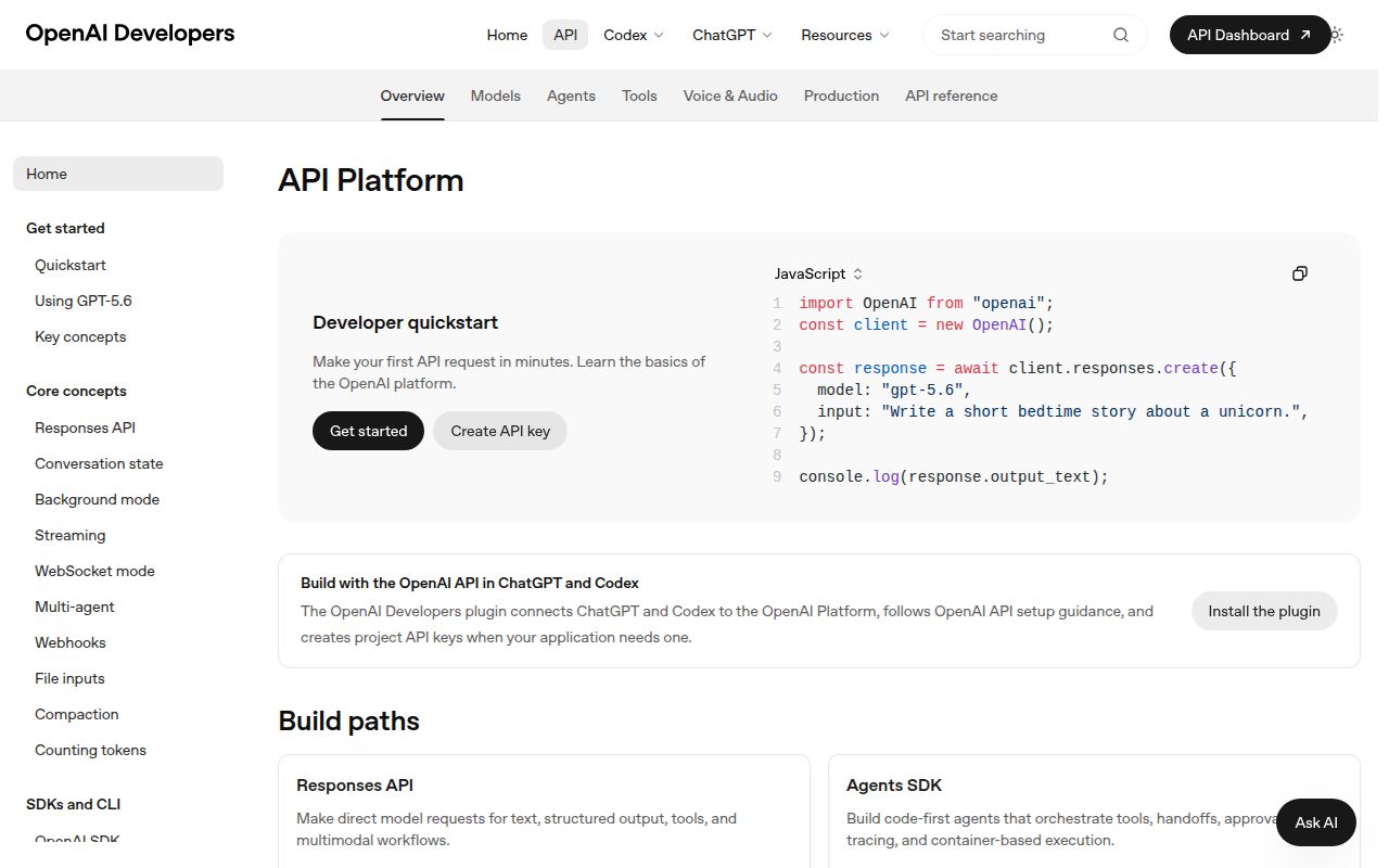 Screenshot of openai documentation