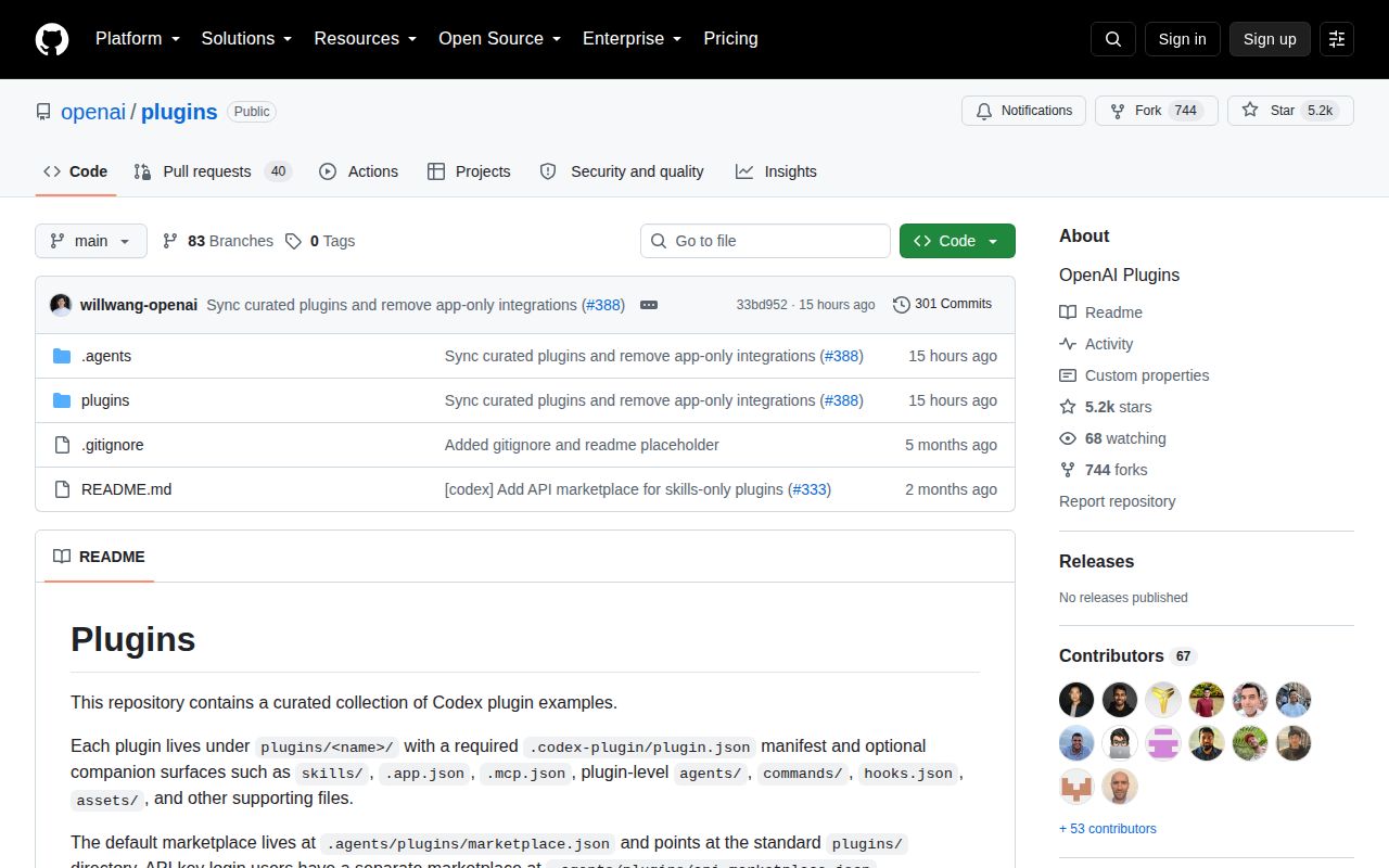 Screenshot of plugins (github.com/openai/plugins)
