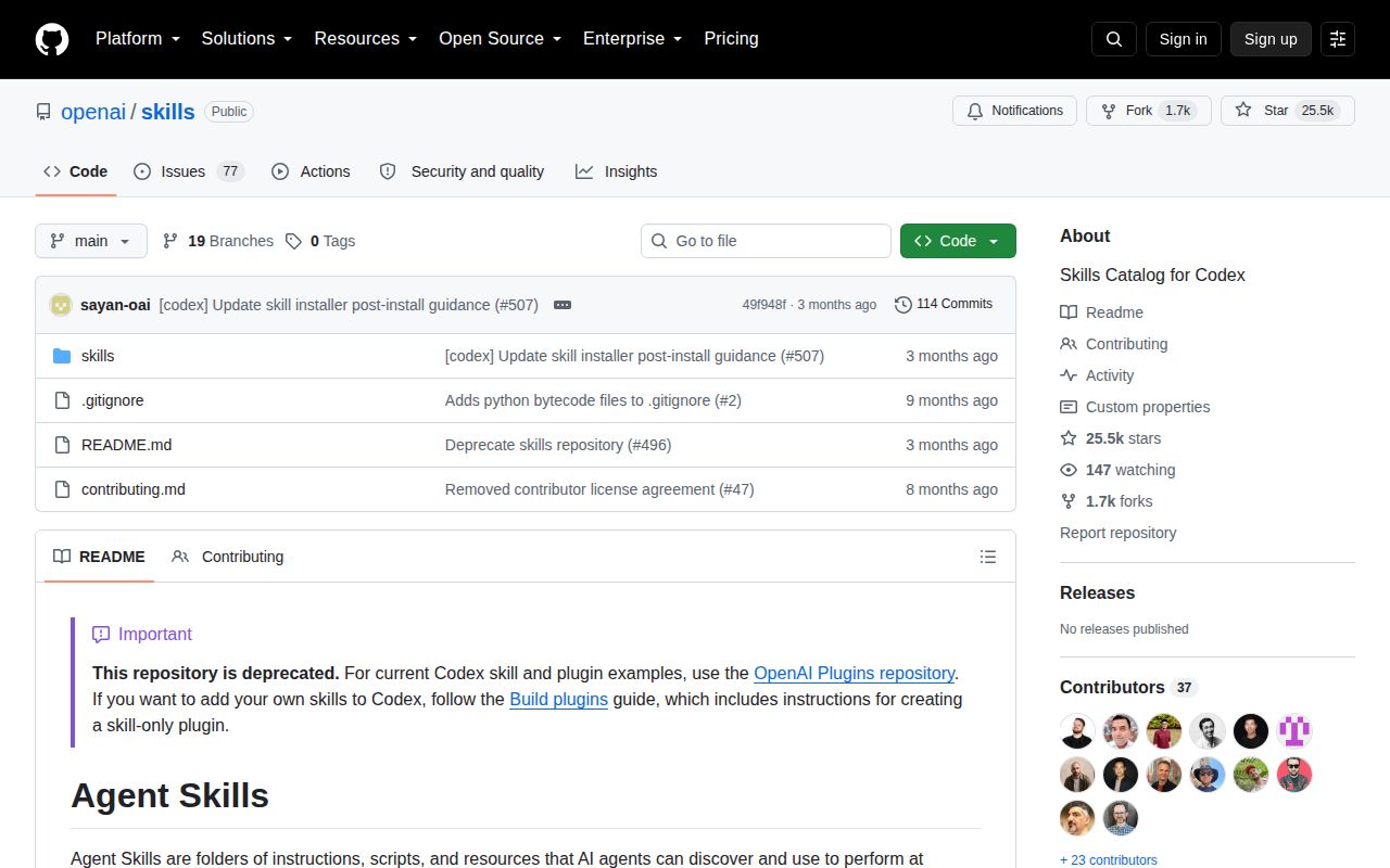 Screenshot of skills (github.com/openai/skills)