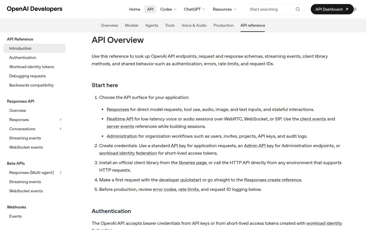 Screenshot of openai documentation