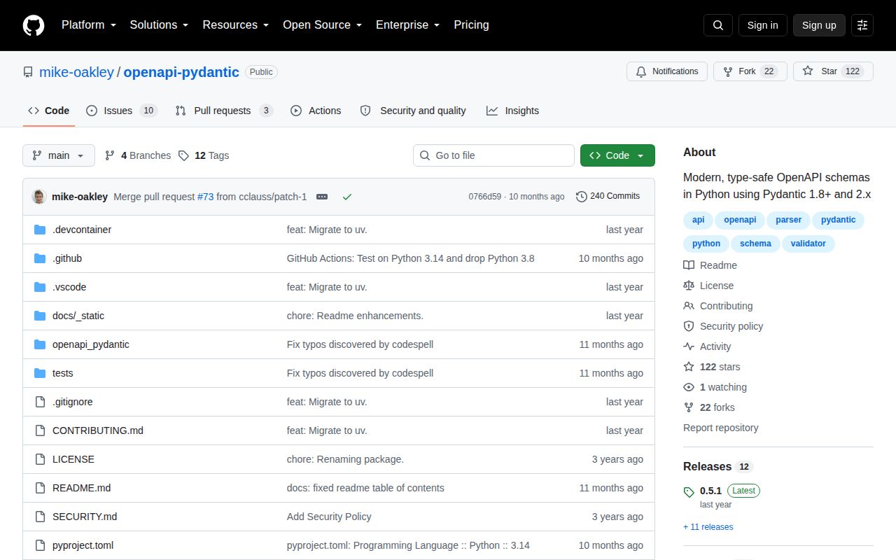 Screenshot of openapi-pydantic documentation