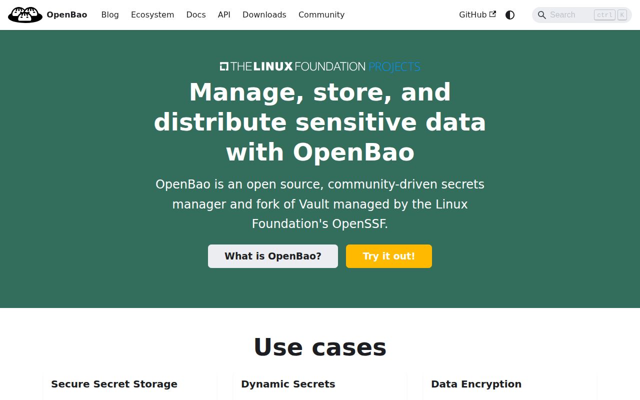 Screenshot of openbao (openbao.org)