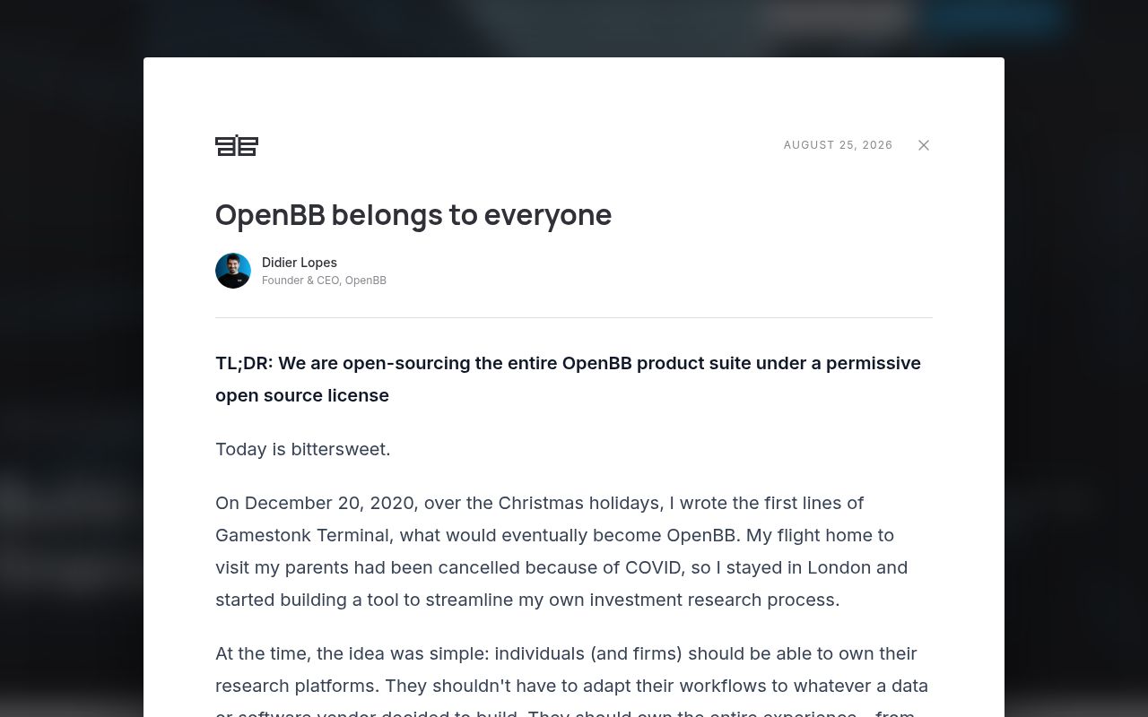 Screenshot of OpenBB (openbb.co)