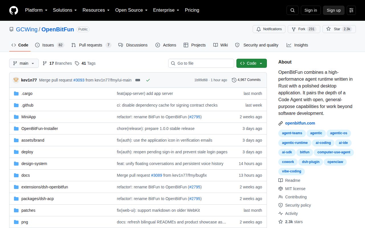Screenshot of OpenBitFun (github.com/GCWing/OpenBitFun)
