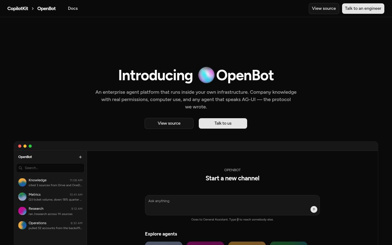 Screenshot of OpenBot (www.copilotkit.ai/openbot)