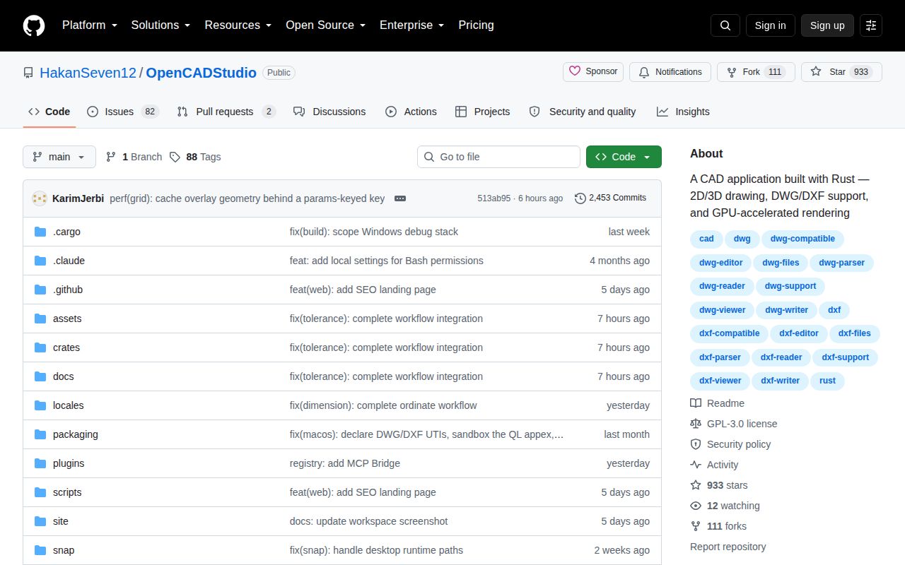Screenshot of OpenCADStudio (github.com/HakanSeven12/OpenCADStudio)