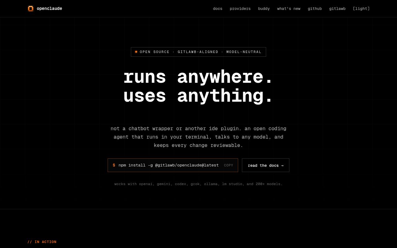 Screenshot of openclaude (openclaude.gitlawb.com)