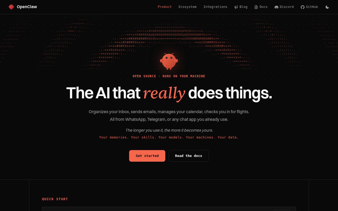 Screenshot of openclaw (openclaw.ai)
