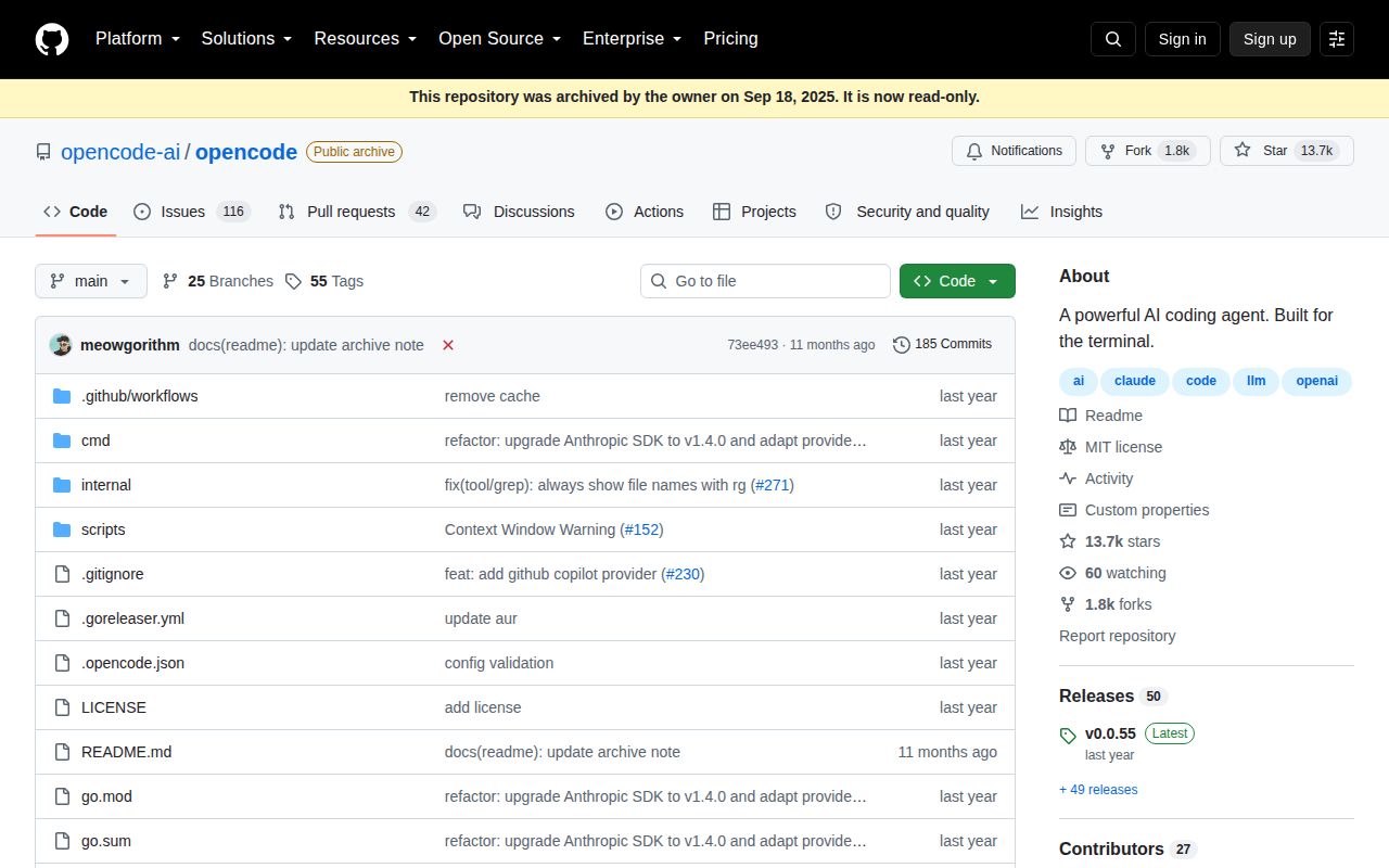 Screenshot of opencode (github.com/opencode-ai/opencode)
