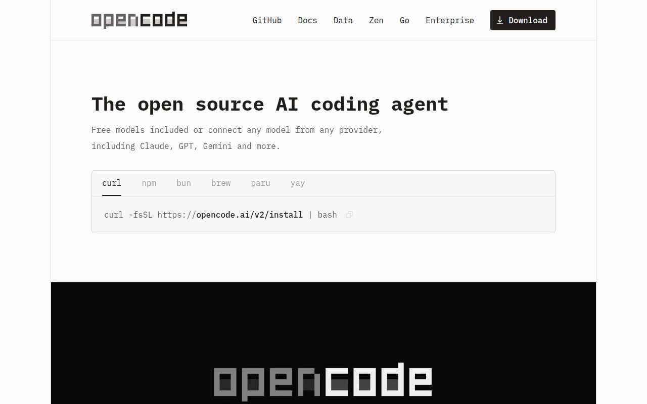 Screenshot of opencode (opencode.ai)