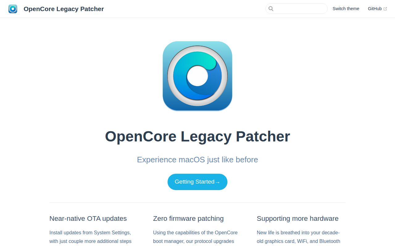 Screenshot of OpenCore-Legacy-Patcher (dortania.github.io/OpenCore-Legacy-Patcher)