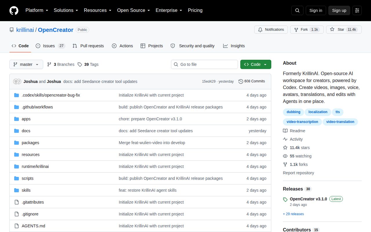 Screenshot of OpenCreator (github.com/krillinai/OpenCreator)