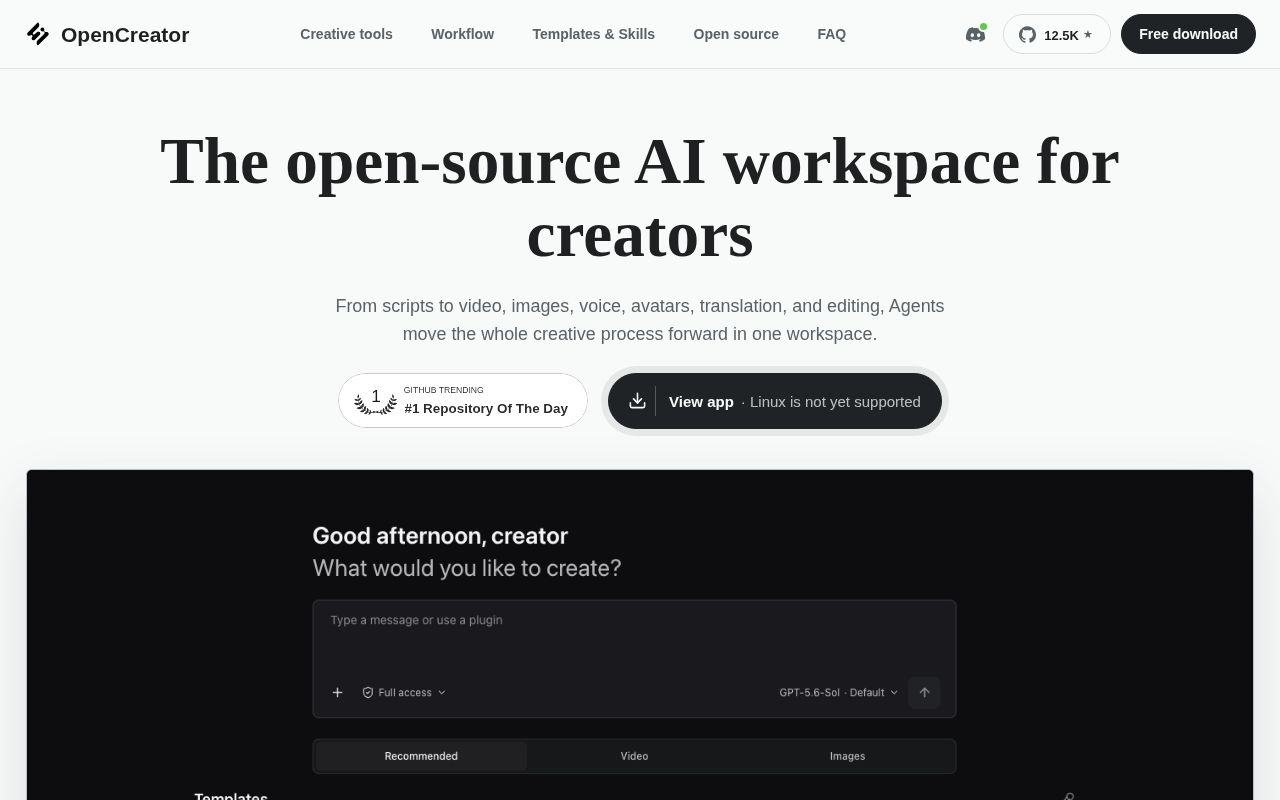 Screenshot of OpenCreator (www.open-creator.ai)