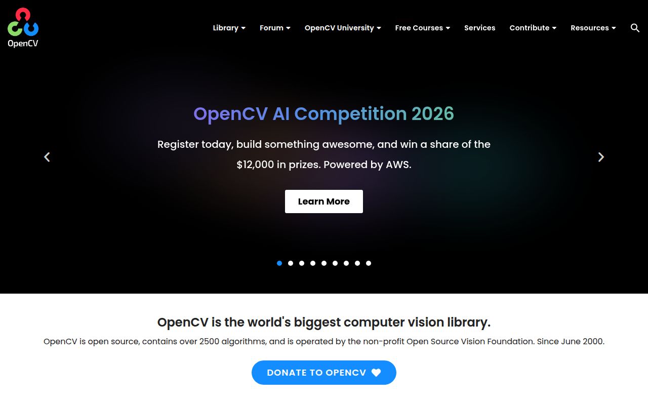 Screenshot of opencv (opencv.org)