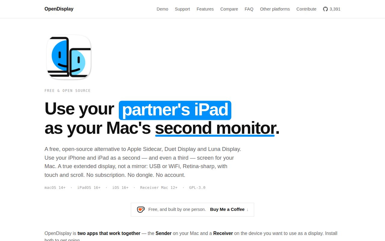 Screenshot of opendisplay (opendisplay.app)