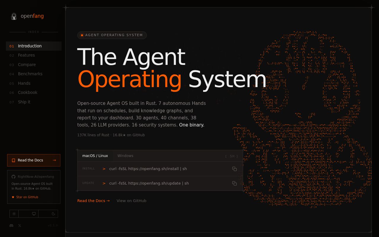Screenshot of openfang (www.openfang.sh)