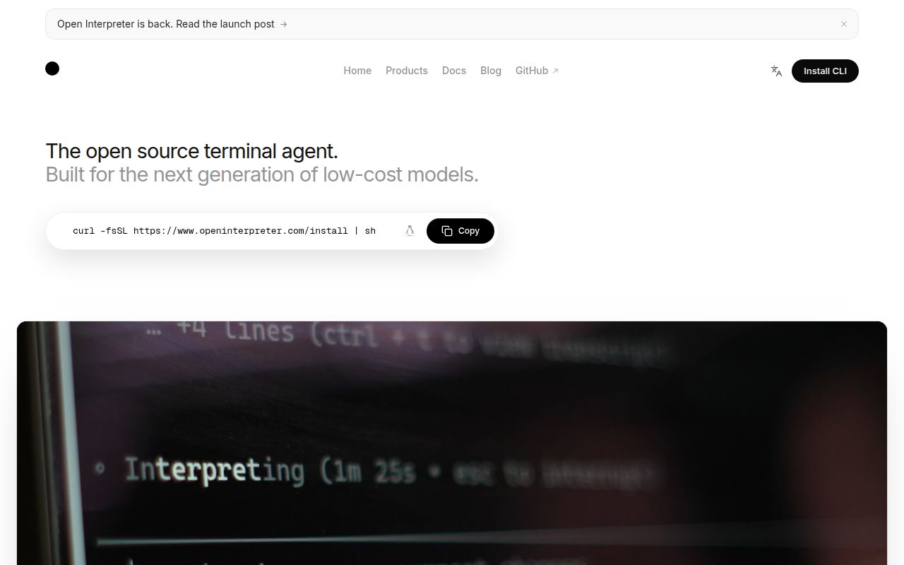 Screenshot of openinterpreter (openinterpreter.com)
