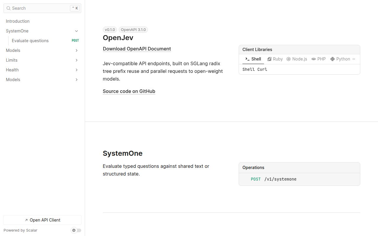 Screenshot of openjev-sglang (ekzhang--openjev-sglang-openjev.us-west.modal.direct)