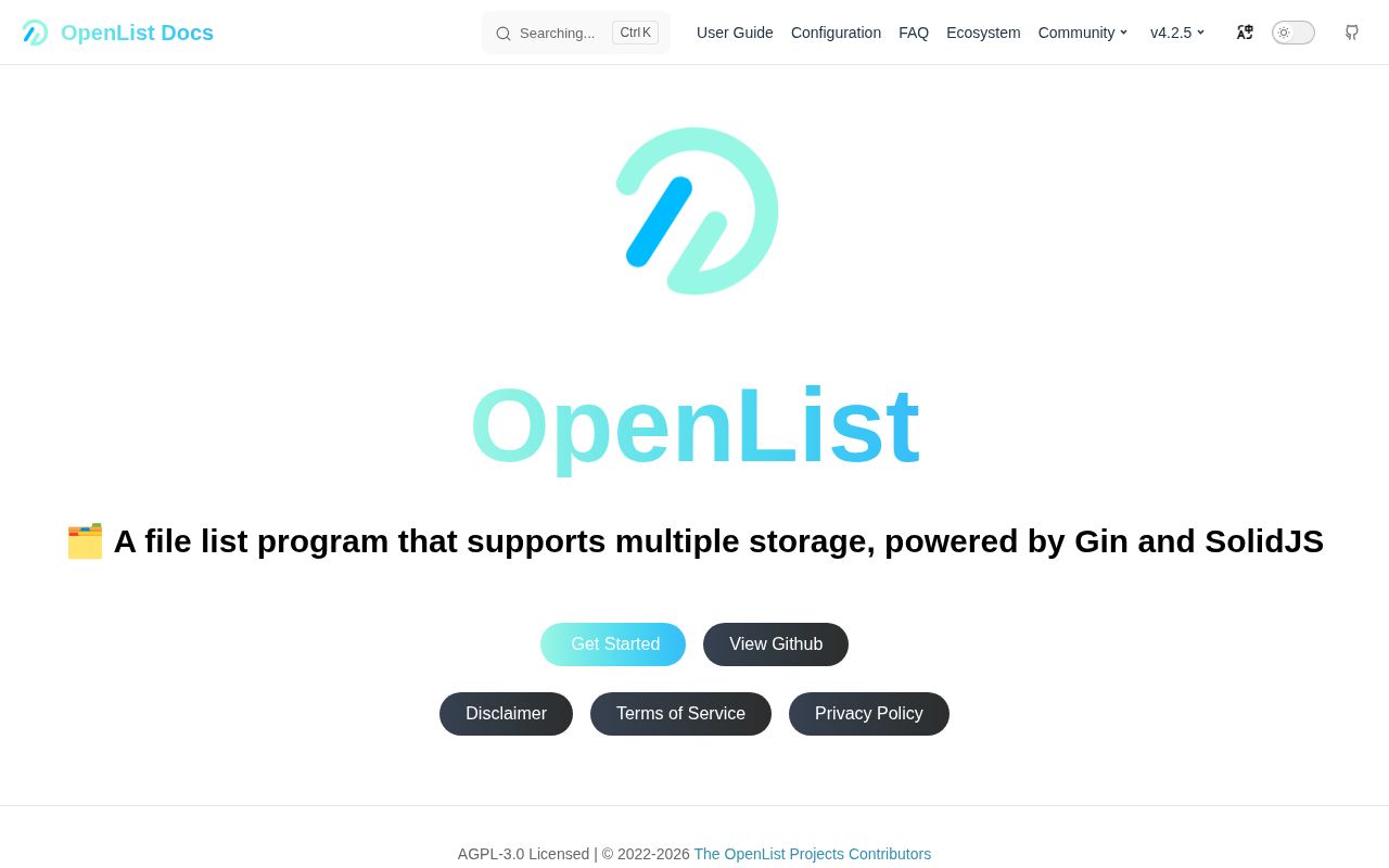 Screenshot of OpenList (doc.oplist.org)