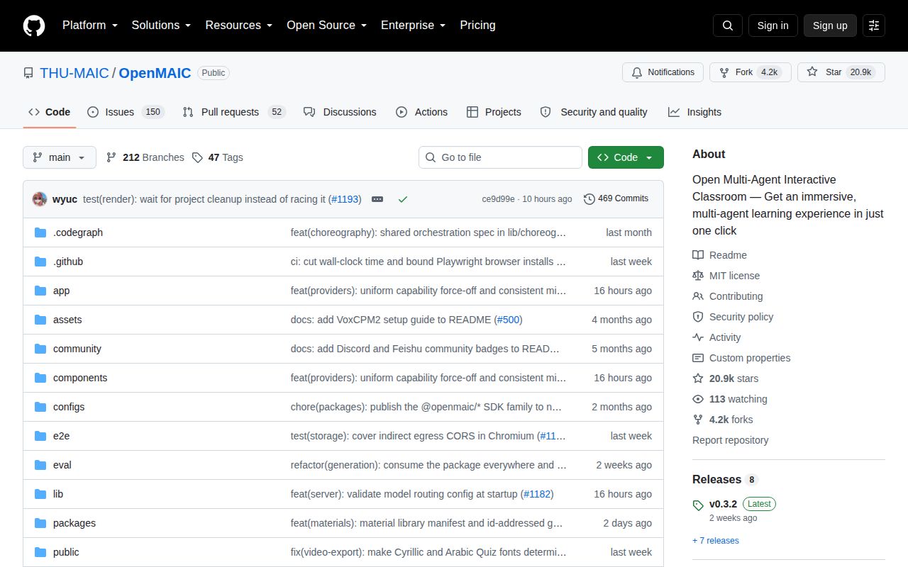 Screenshot of OpenMAIC (github.com/THU-MAIC/OpenMAIC)