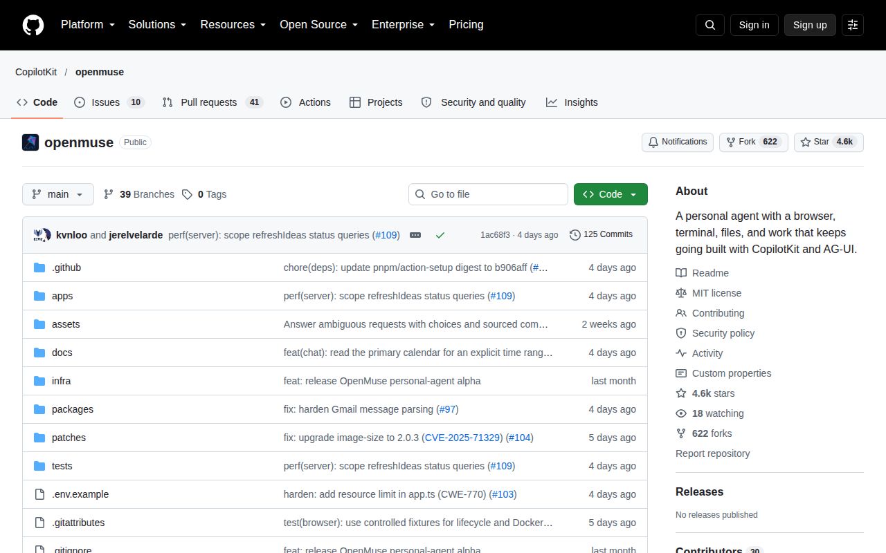 Screenshot of openmuse (github.com/CopilotKit/openmuse)