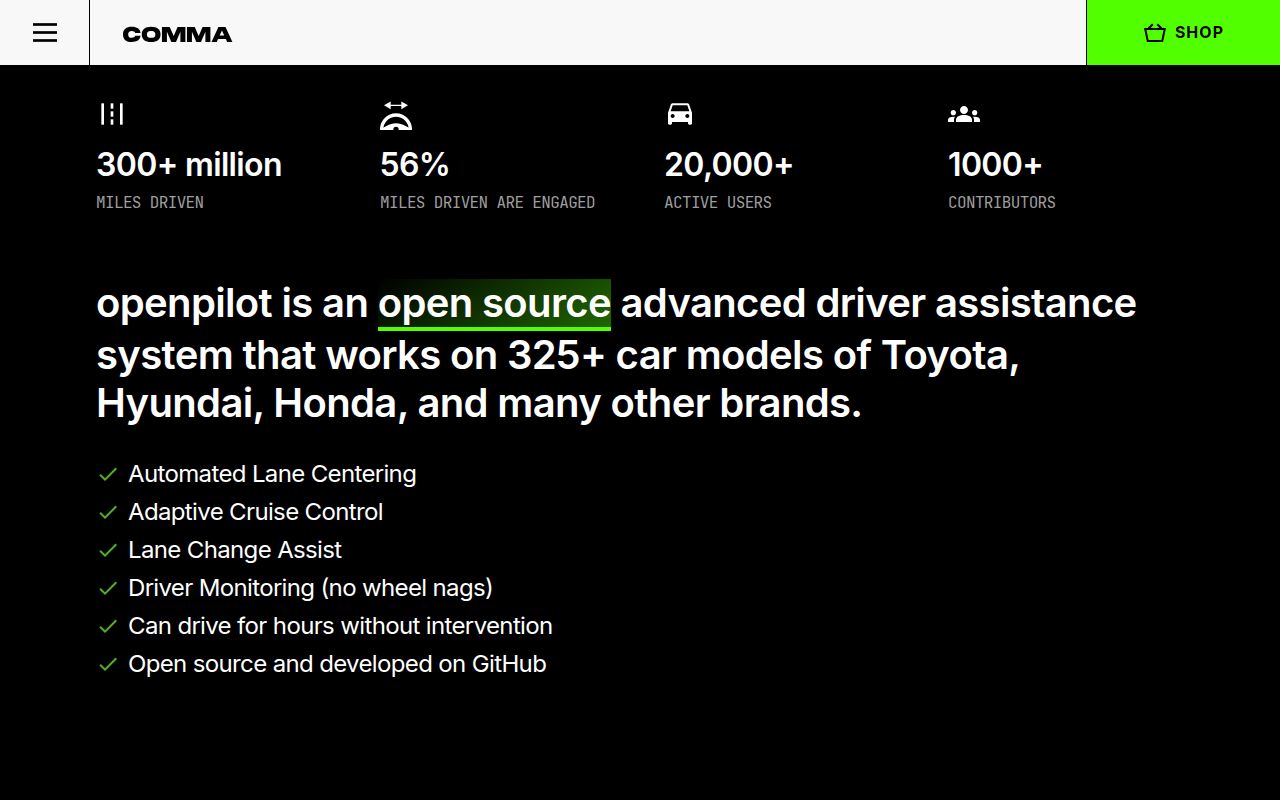 Screenshot of openpilot (comma.ai/openpilot)