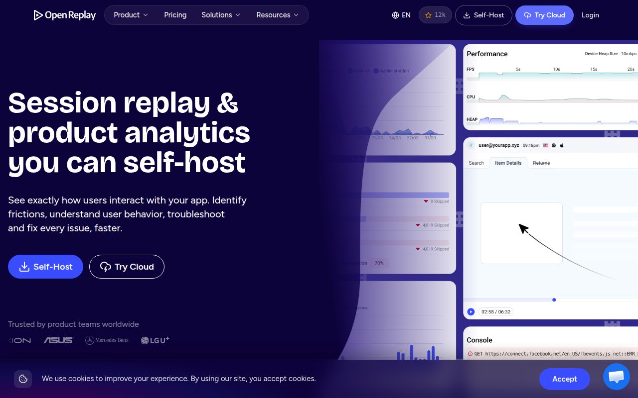 Screenshot of openreplay (openreplay.com)