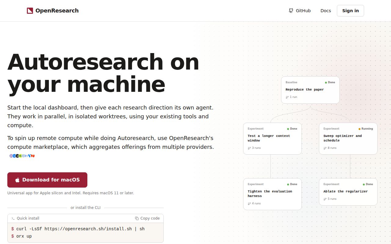 Screenshot of openresearch-cli (openresearch.sh)