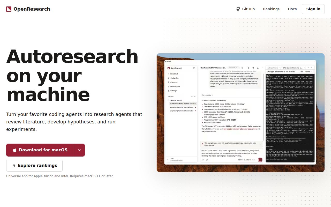 Screenshot of OpenResearch (openresearch.sh)