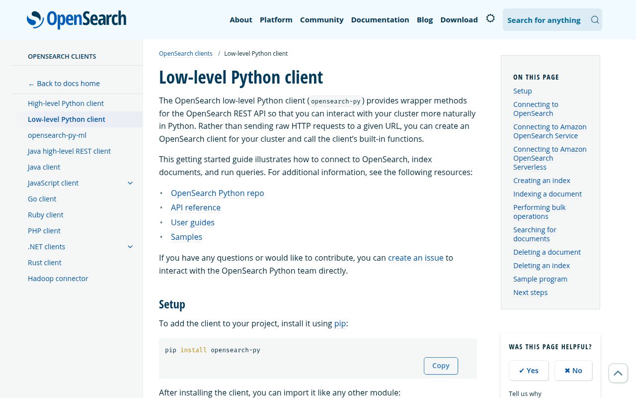 Screenshot of opensearch-py documentation