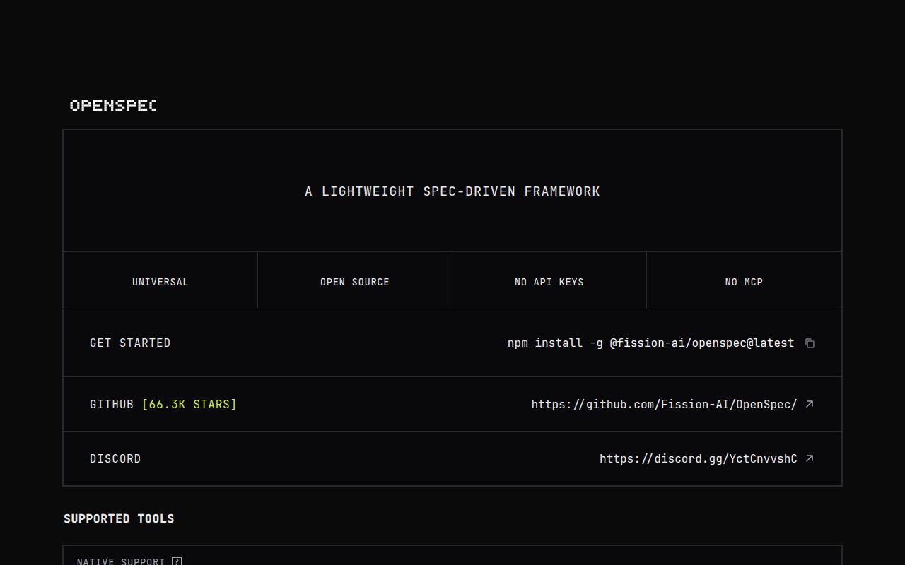 Screenshot of OpenSpec (openspec.dev)