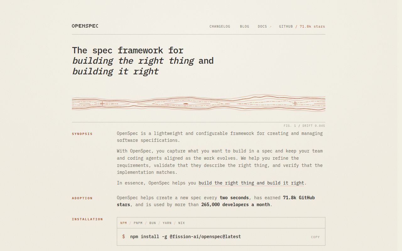 Screenshot of OpenSpec (openspec.dev)