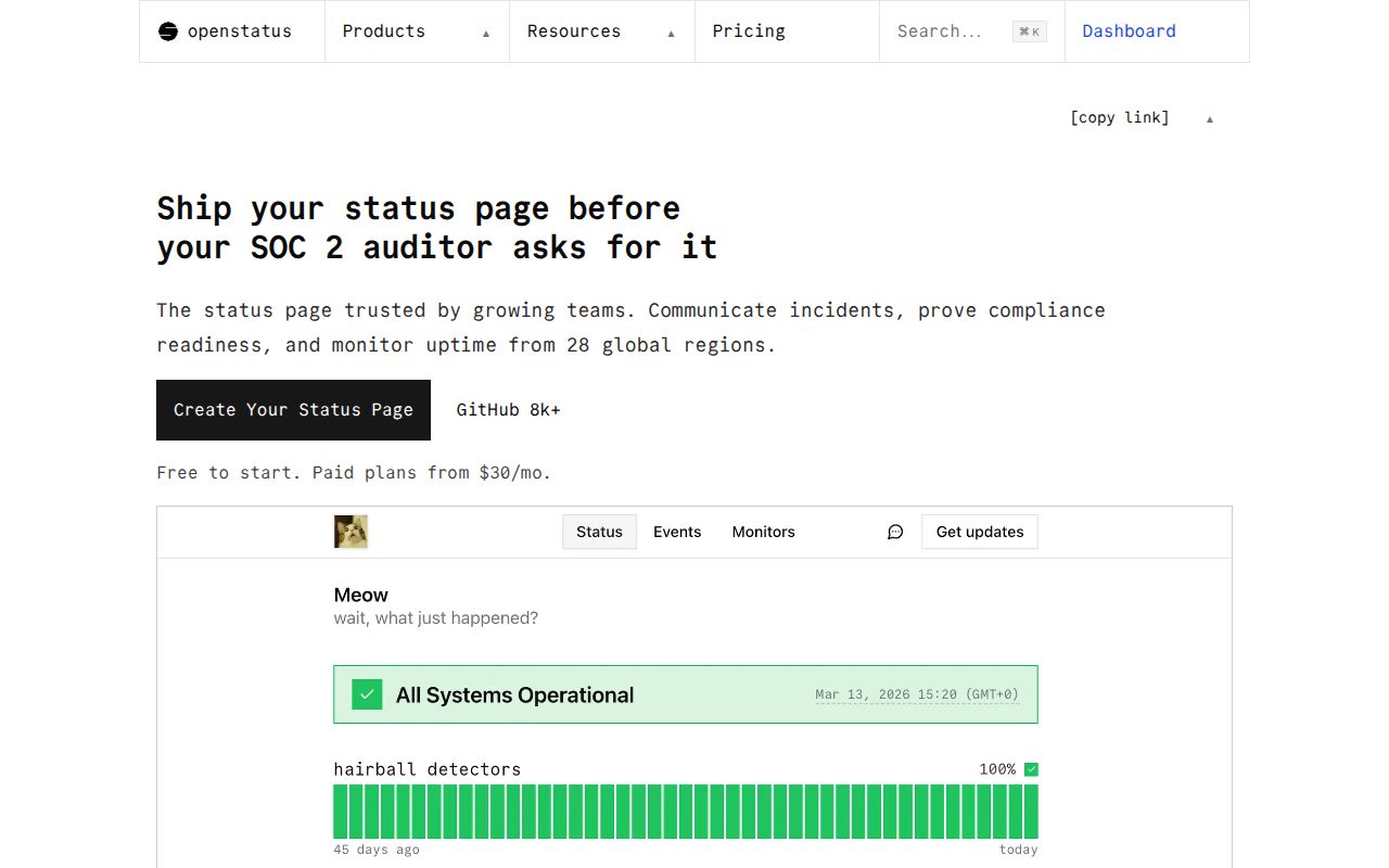 Screenshot of openstatus (openstatus.dev)