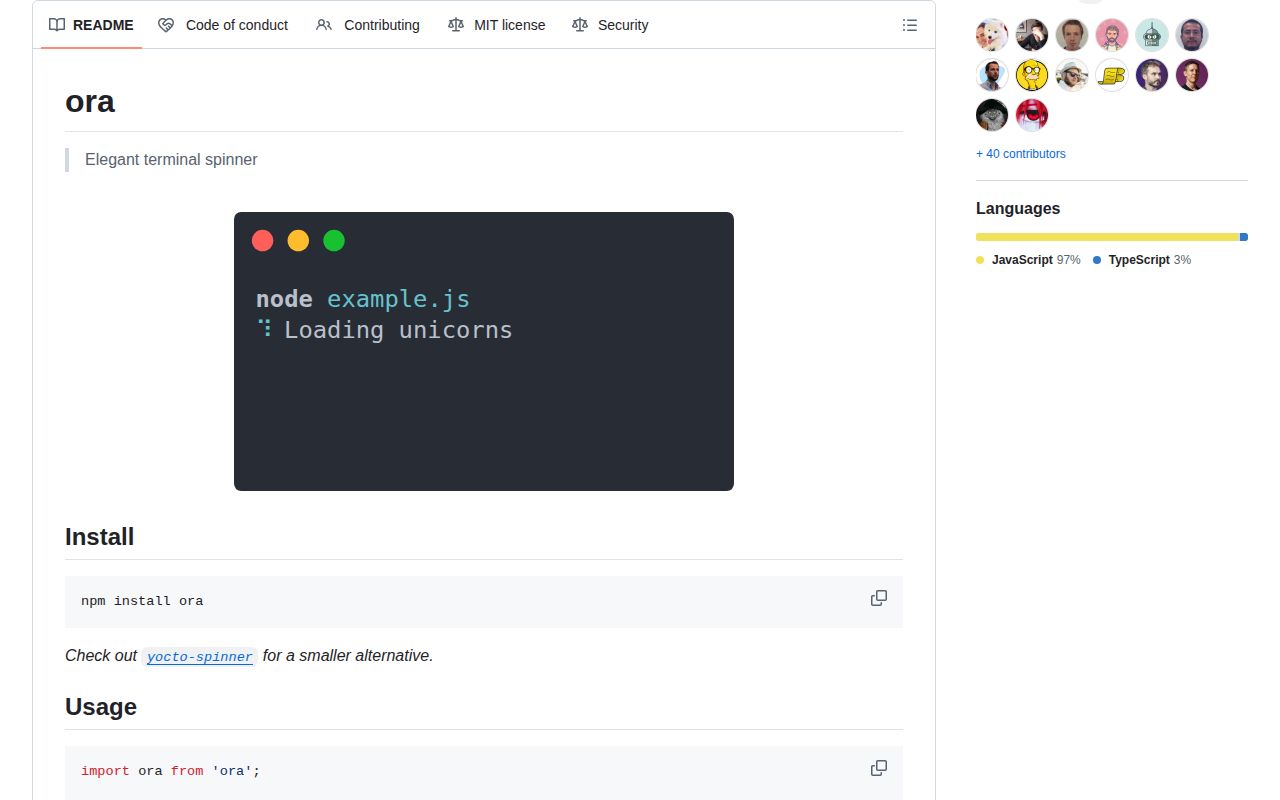 Screenshot of ora documentation