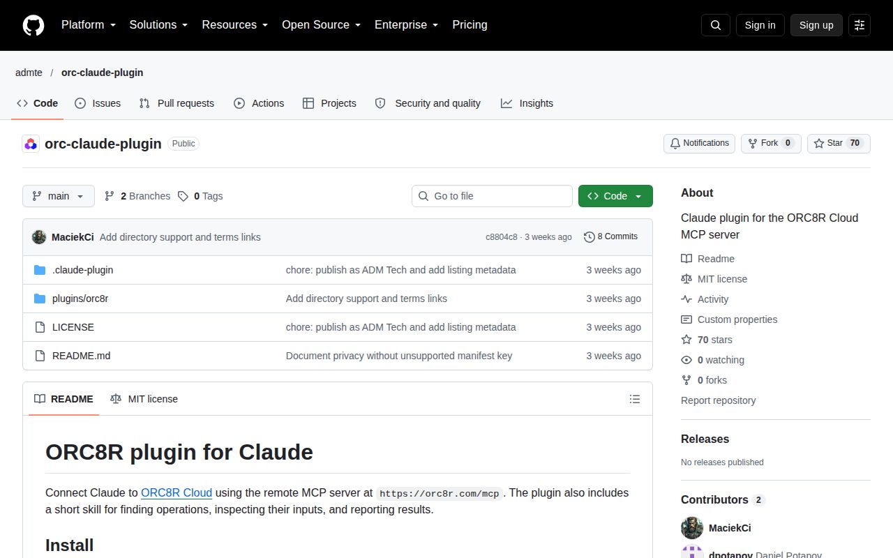 Screenshot of orc-claude-plugin (github.com/admte/orc-claude-plugin)