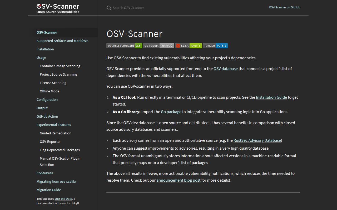 Screenshot of osv-scanner (google.github.io/osv-scanner)