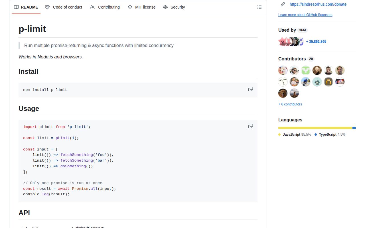 Screenshot of p-limit documentation