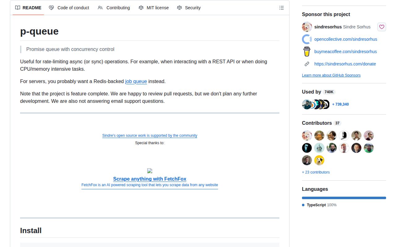 Screenshot of p-queue documentation