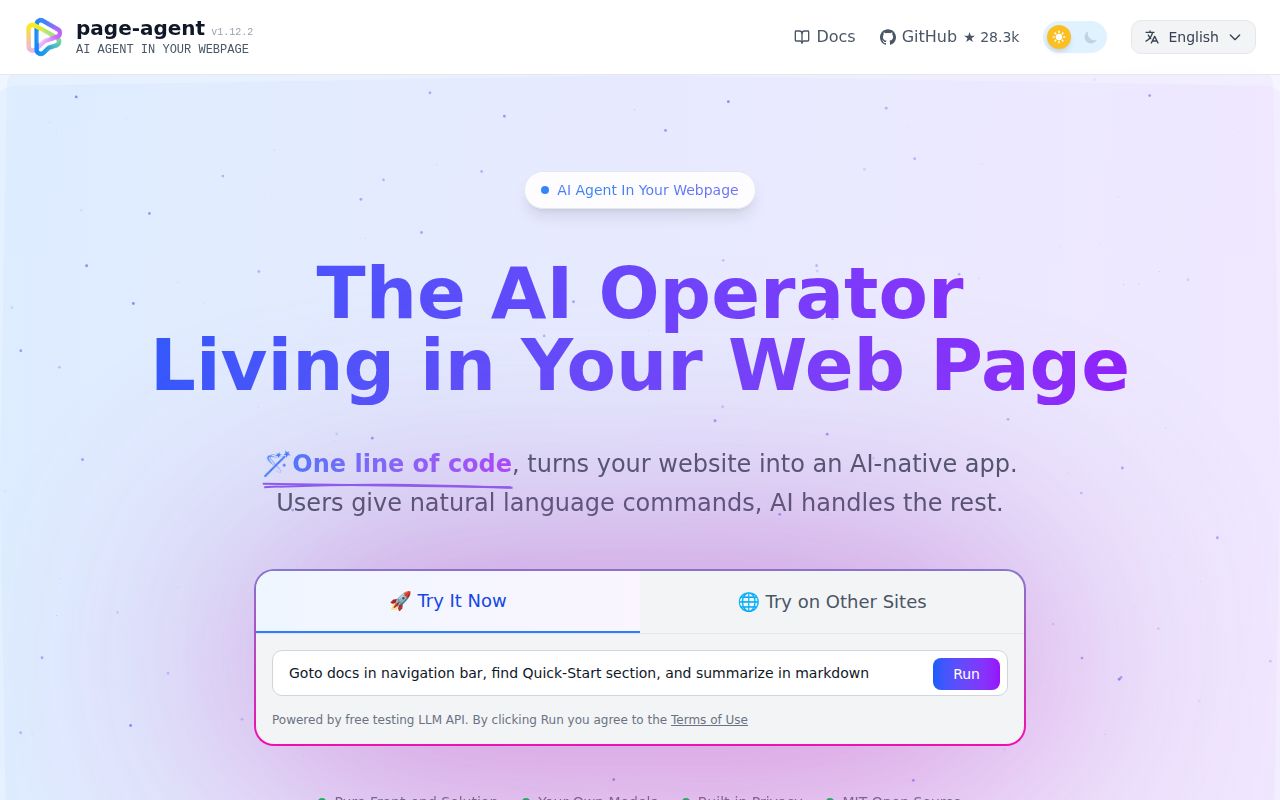 Screenshot of page-agent (alibaba.github.io/page-agent)