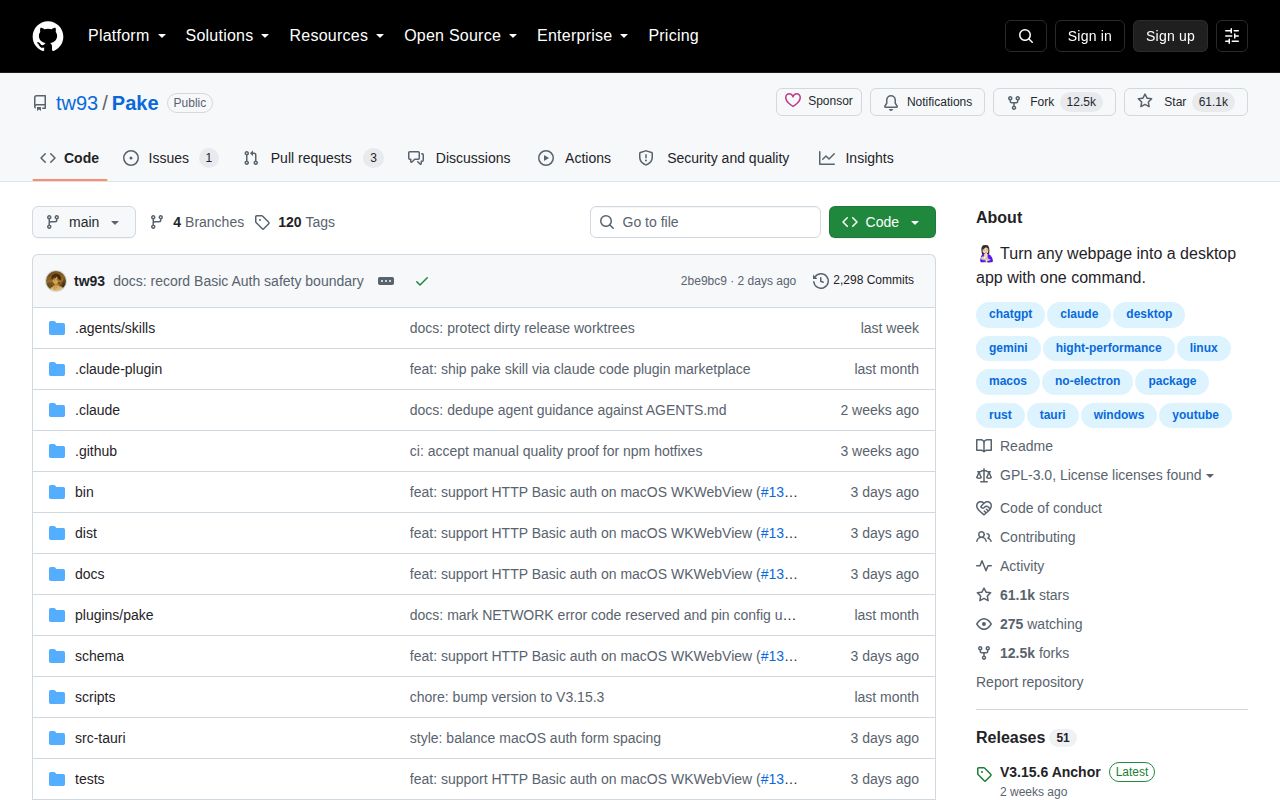 Screenshot of Pake (github.com/tw93/Pake)