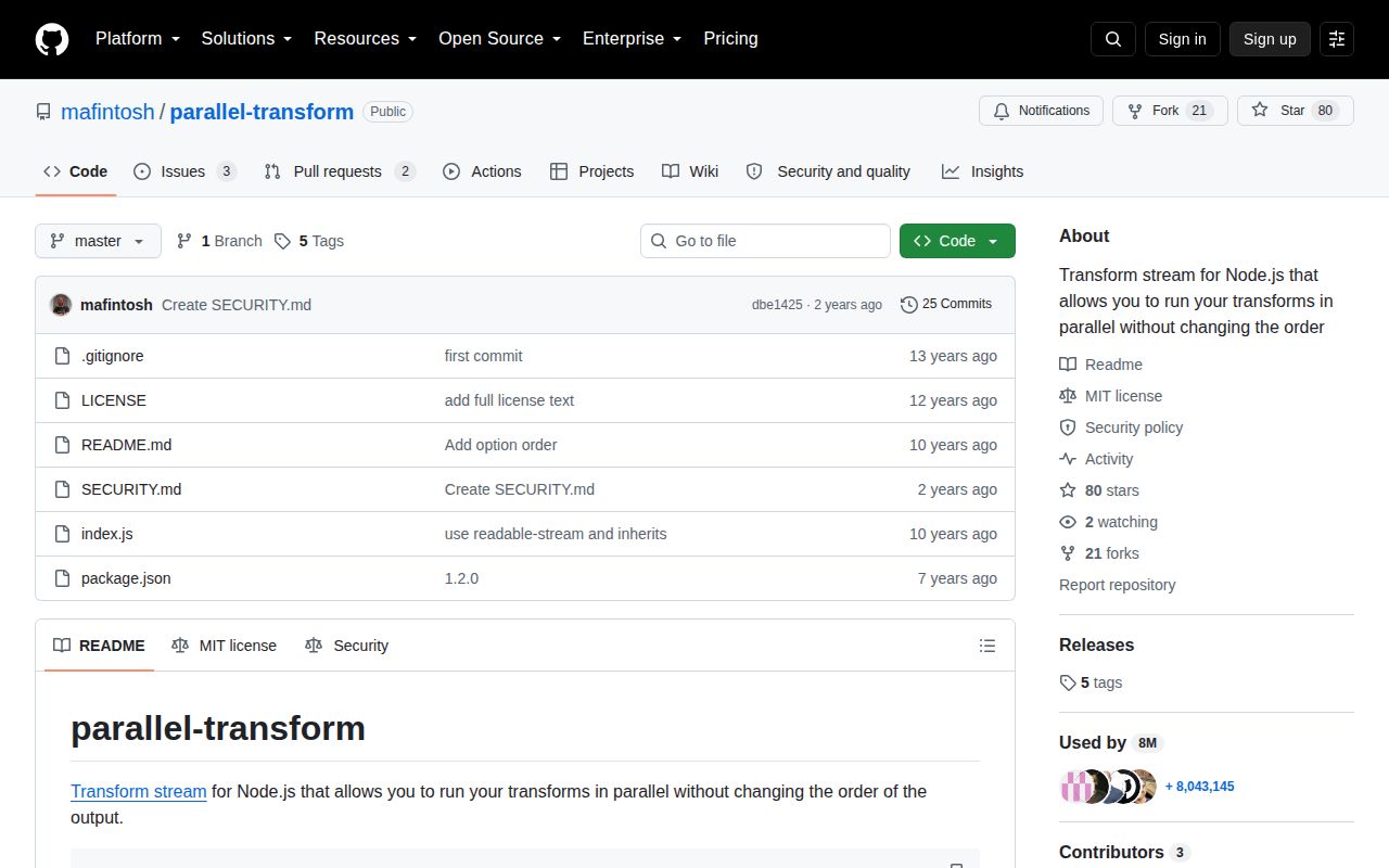 Screenshot of parallel-transform documentation